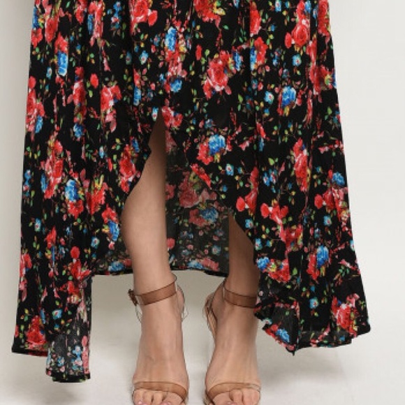Black Floral Wrap Maxi Skirt - Picture 4 of 5